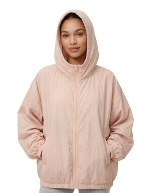 Aritzia TNA Hooded Bomber Windbreaker Light Pink 90s Style Sz M Oversized Jacket